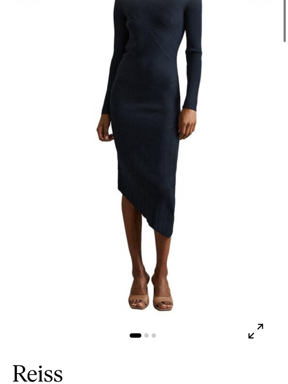 Reiss Women's Long Sleeve Ribbed Knit Asymmetric Dress - Black